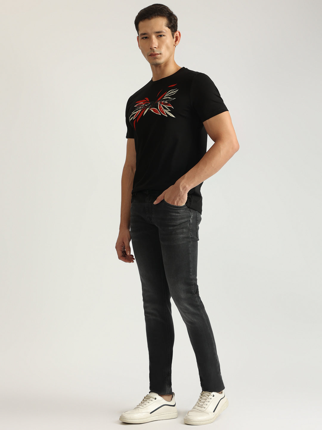 Antony Morato Men Black Washed Mid-Rise Super Skinny Jeans