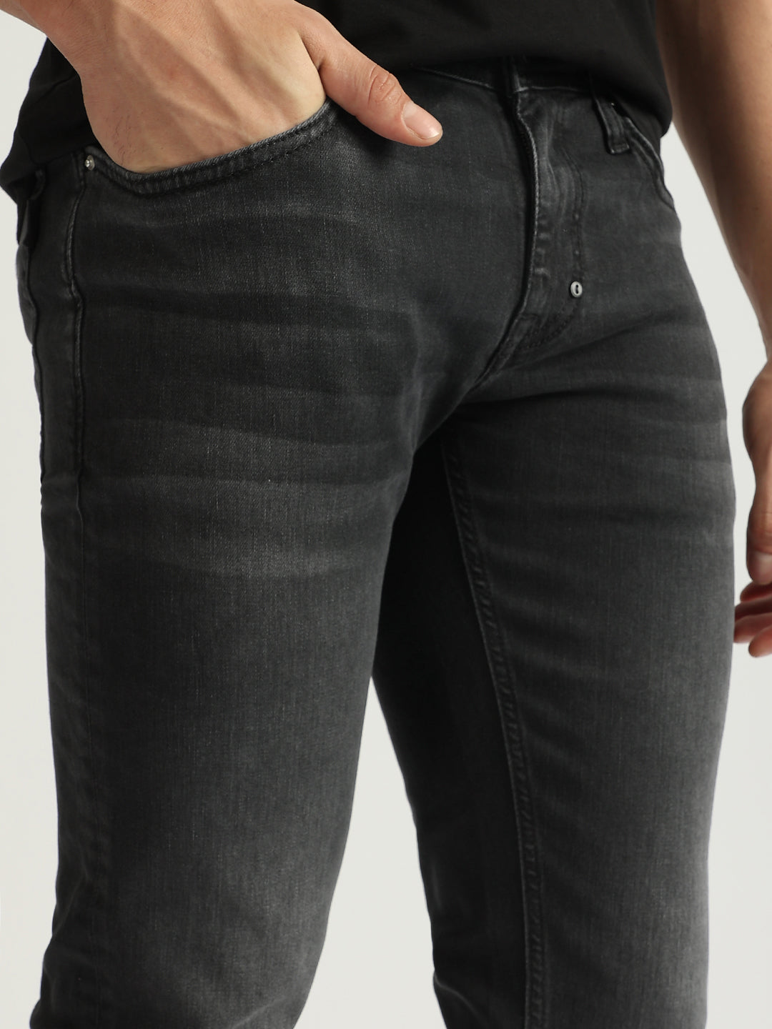 Antony Morato Men Black Washed Mid-Rise Super Skinny Jeans