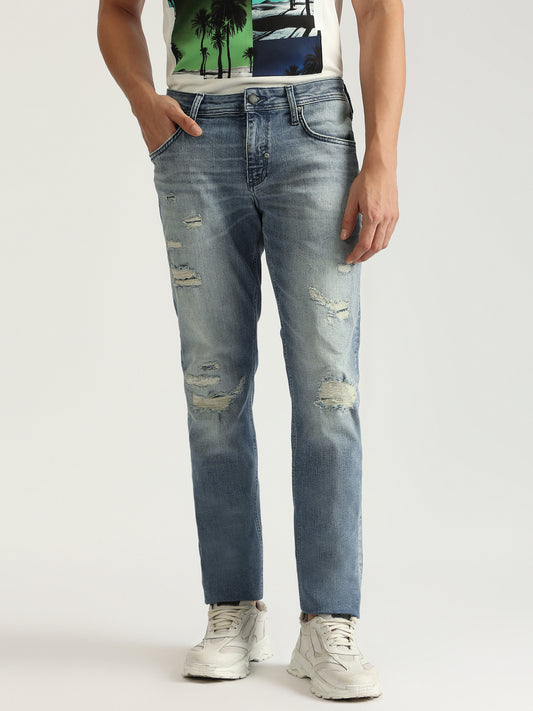 Antony Morato Men Blue Washed Mid-Rise Tapered Fit Jeans