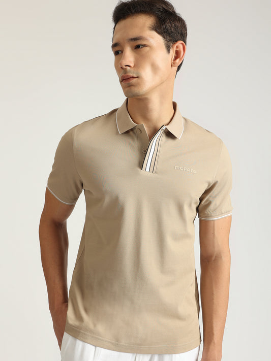 Antony Morato Men Beige Solid Collared Short Sleeves Polo T-Shirt