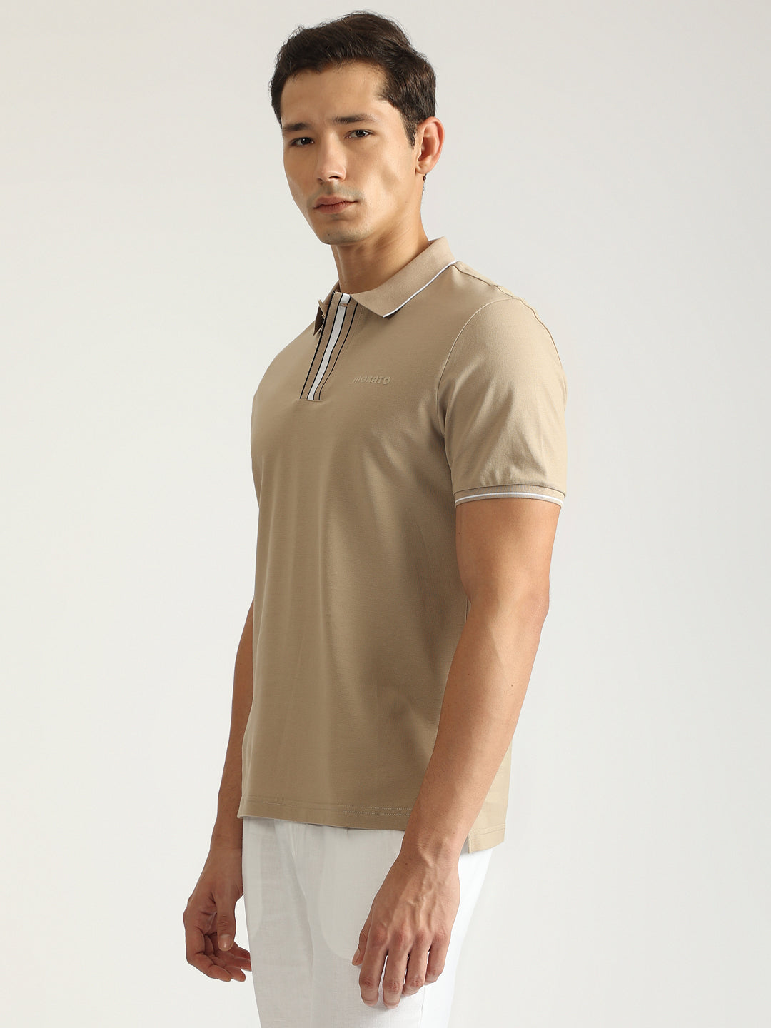 Antony Morato Men Beige Solid Collared Short Sleeves Polo T-Shirt