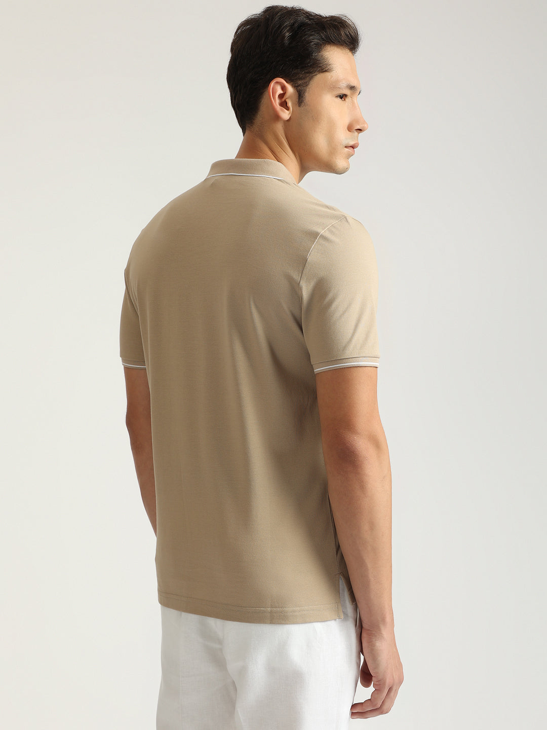 Antony Morato Men Beige Solid Collared Short Sleeves Polo T-Shirt