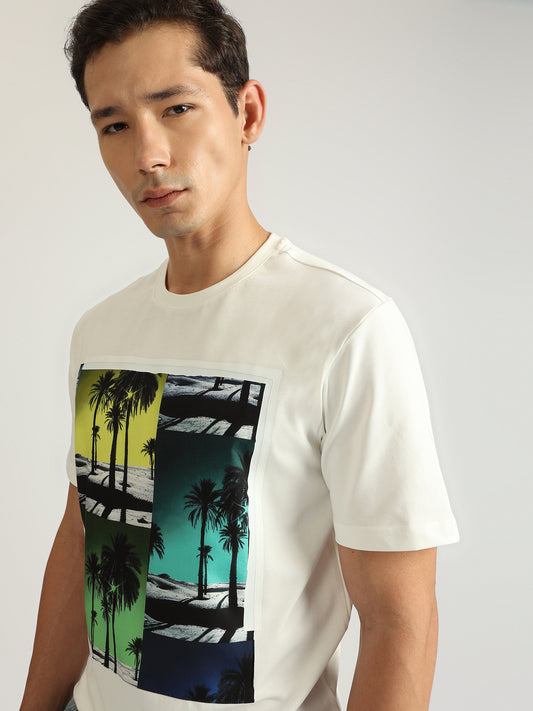 Antony Morato Men Off White Printed Round Neck Short Sleeves T-Shirt