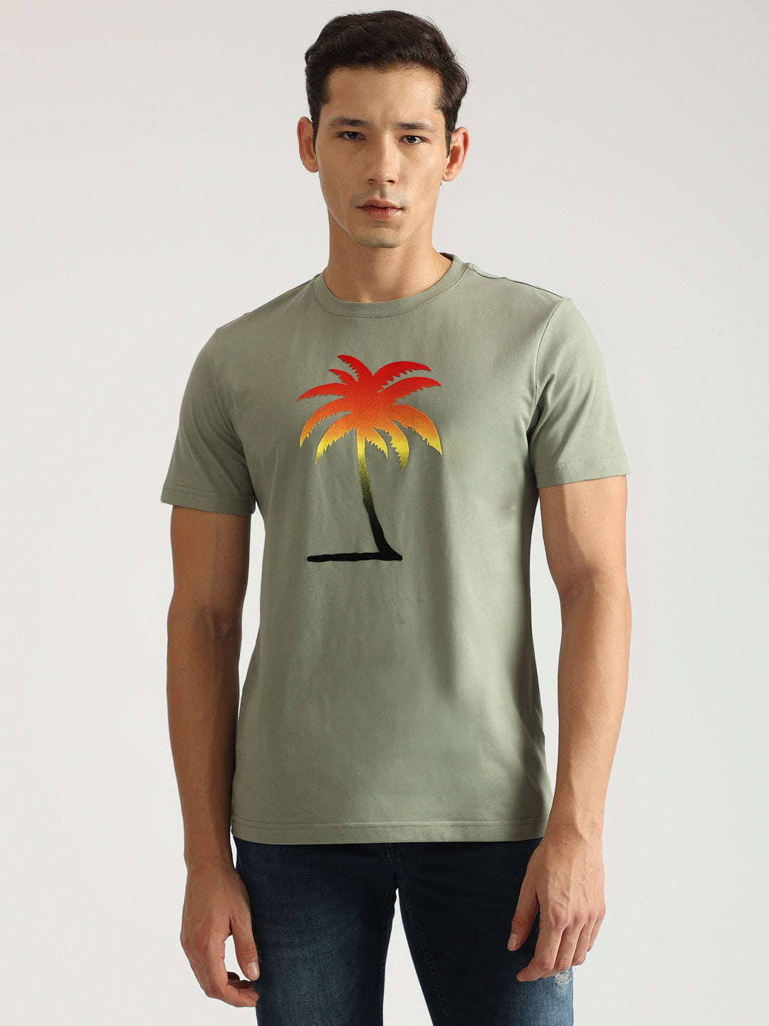 Antony Morato Men Green Printed Round Neck Short Sleeves T-Shirt