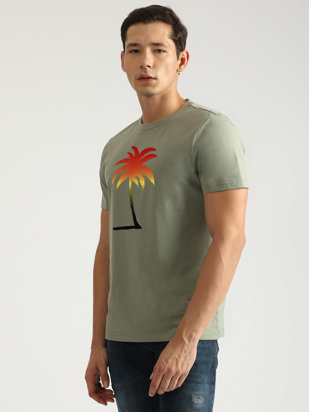 Antony Morato Men Green Printed Round Neck Short Sleeves T-Shirt