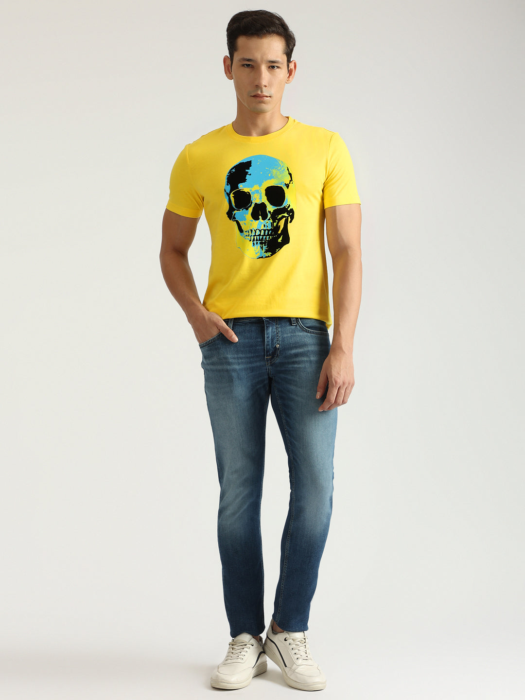 Antony Morato Men Yellow Printed Round Neck Short Sleeves T-Shirt