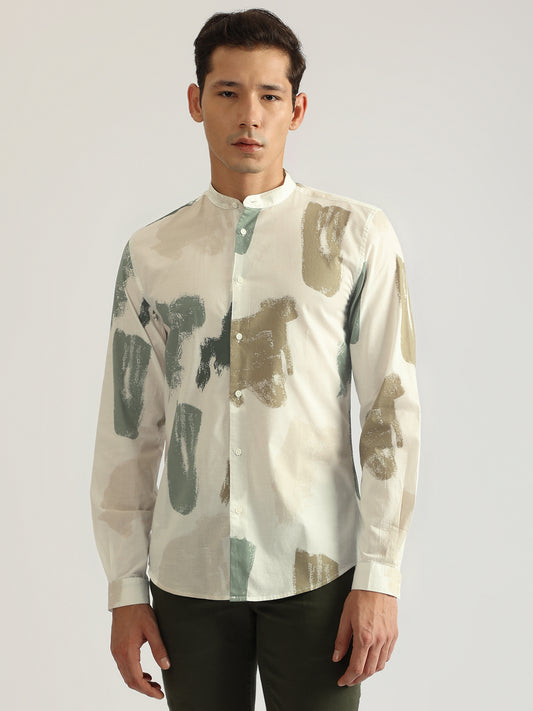 Antony Morato Men Multi Printed Band Collar Full Sleeves Shirt