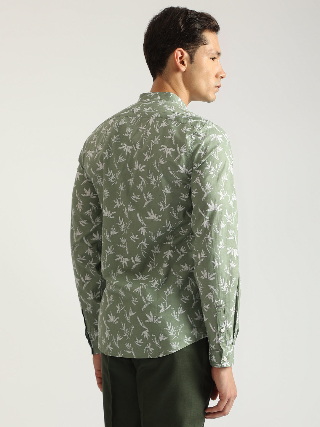 Antony Morato Men Green Printed Band Collar Full Sleeves Shirt