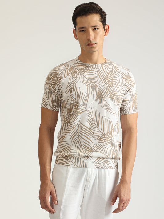 Antony Morato Men Beige Printed Round Neck Short Sleeves T-Shirt