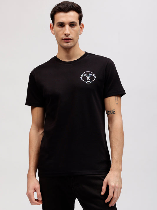 True Religion Men Black Printed Round Neck Short Sleeves T-shirt