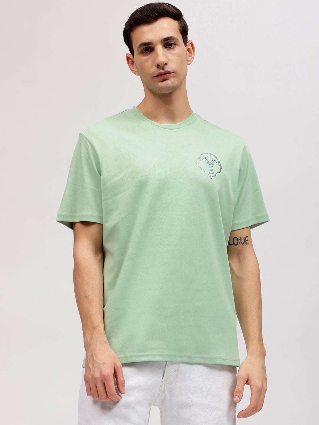 True Religion Men Green Printed Round Neck Short Sleeves T-shirt