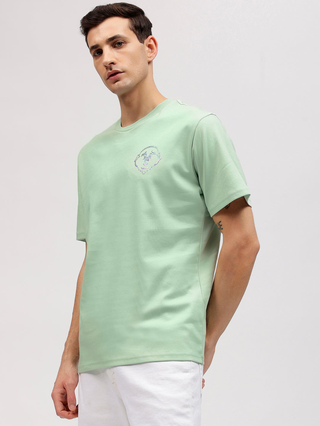 True Religion Men Green Printed Round Neck Short Sleeves T-shirt