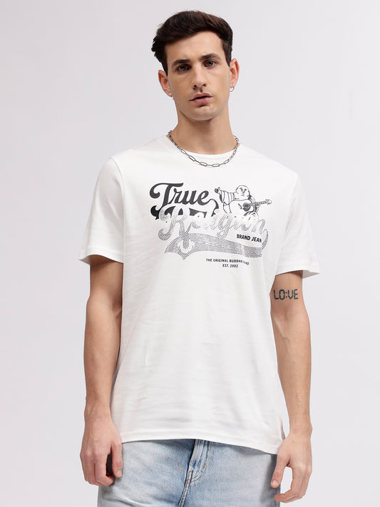 True Religion Men White Printed Round Neck Short Sleeves T-shirt