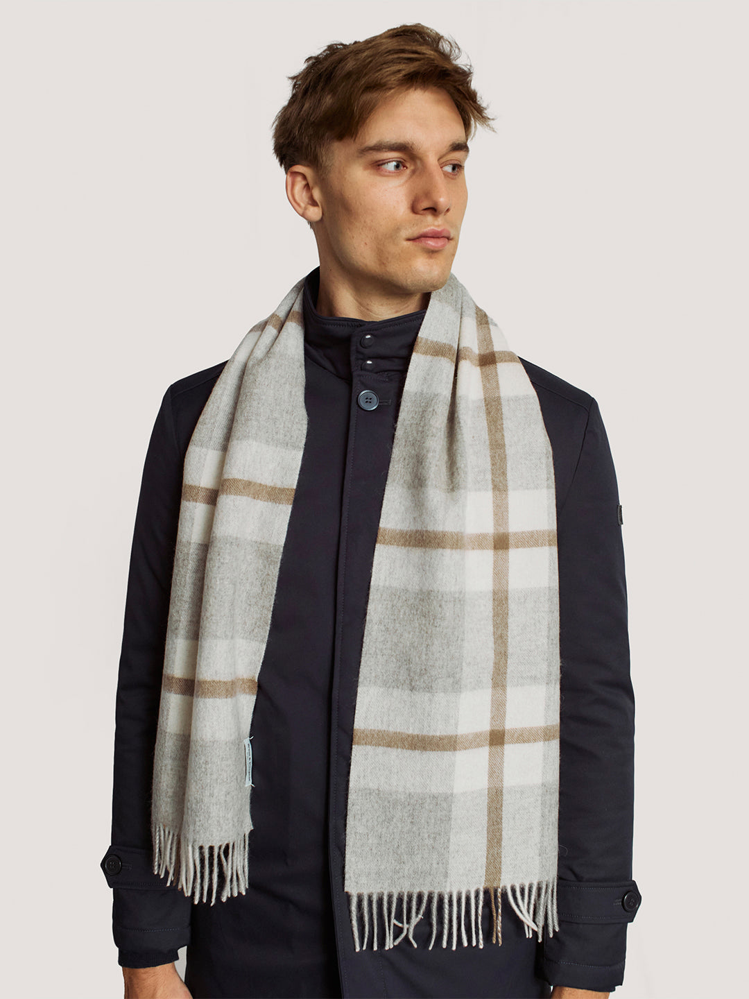 Bruun & Stengade Men Grey Checked Fringed Scarf