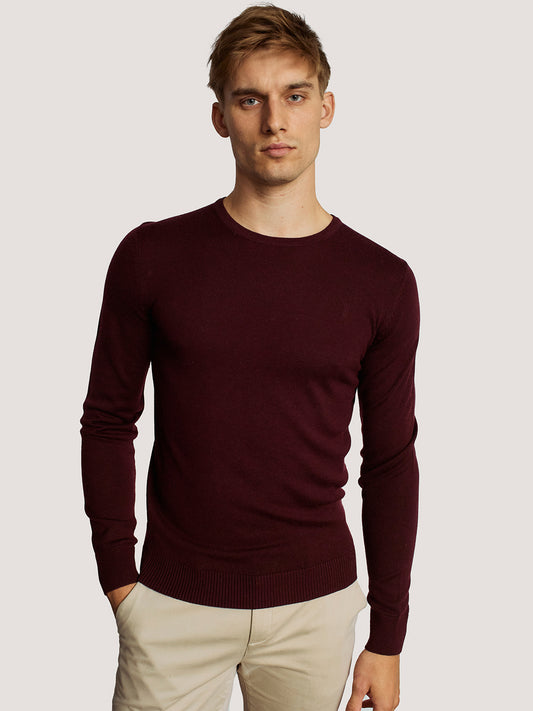 Bruun & Stengade Men Maroon Solid Round Neck Full Sleeves Pullover Style Sweater