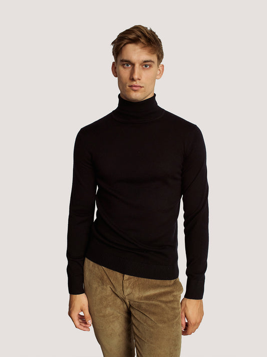 Bruun & Stengade Men Black Solid Turtle Neck Full Sleeves Pullover Style Sweater