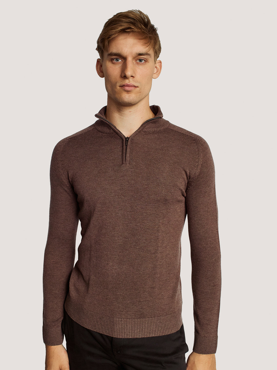 Bruun & Stengade Men Brown Solid High Neck Full Sleeves Pullover Style Sweater