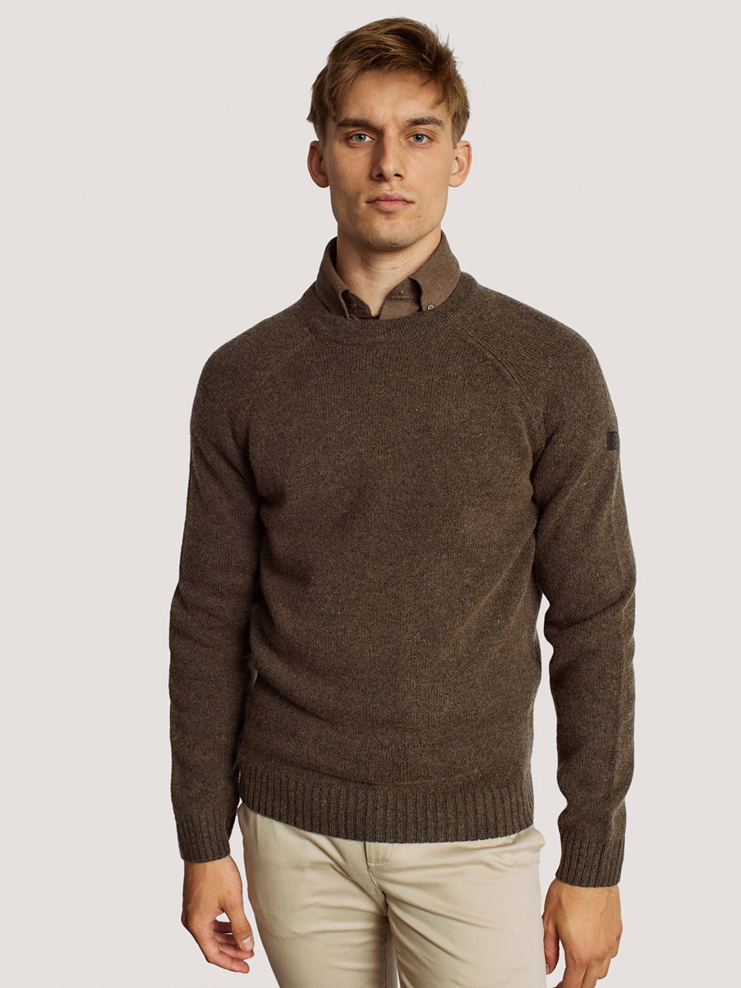 Bruun & Stengade Men Brown Solid Round Neck Full Sleeves Pullover Style Sweater