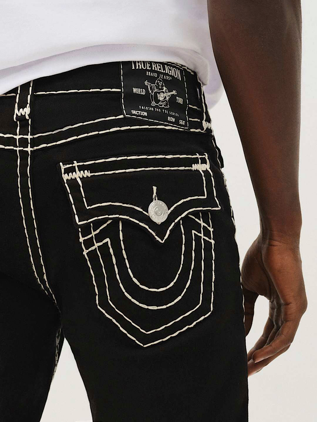 True Religion Men Black Solid Straight Fit Mid-Rise Jeans