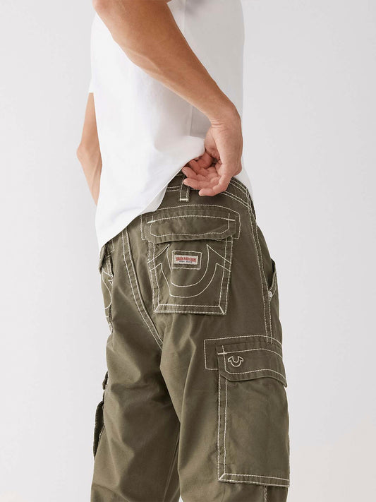 True Religion Men Green Solid Oversized Mid-Rise Cargo Trouser