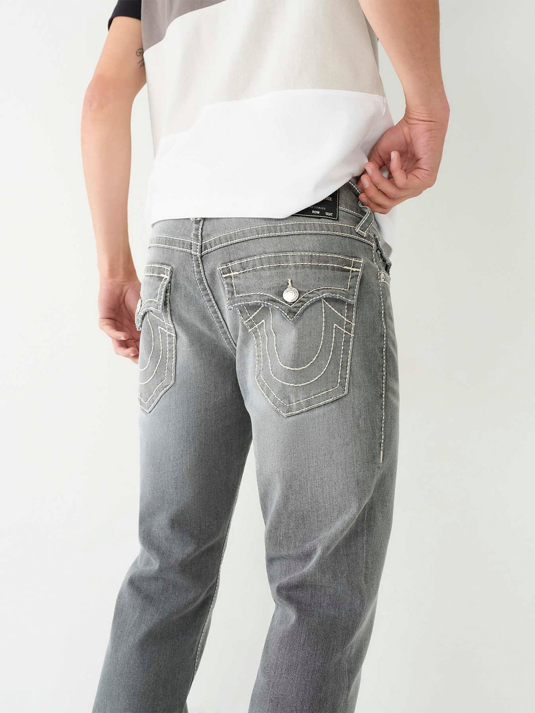 True Religion Men Grey Washed Straight Fit Mid-Rise Jeans