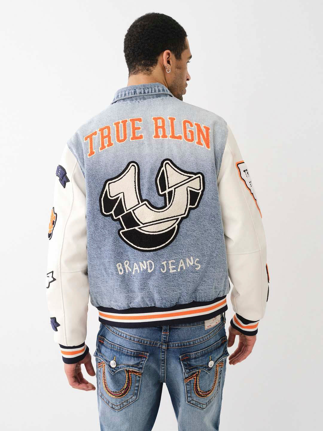 True Religion Men Blue Color-Blocked Spread Collar Full Sleeves Jacket