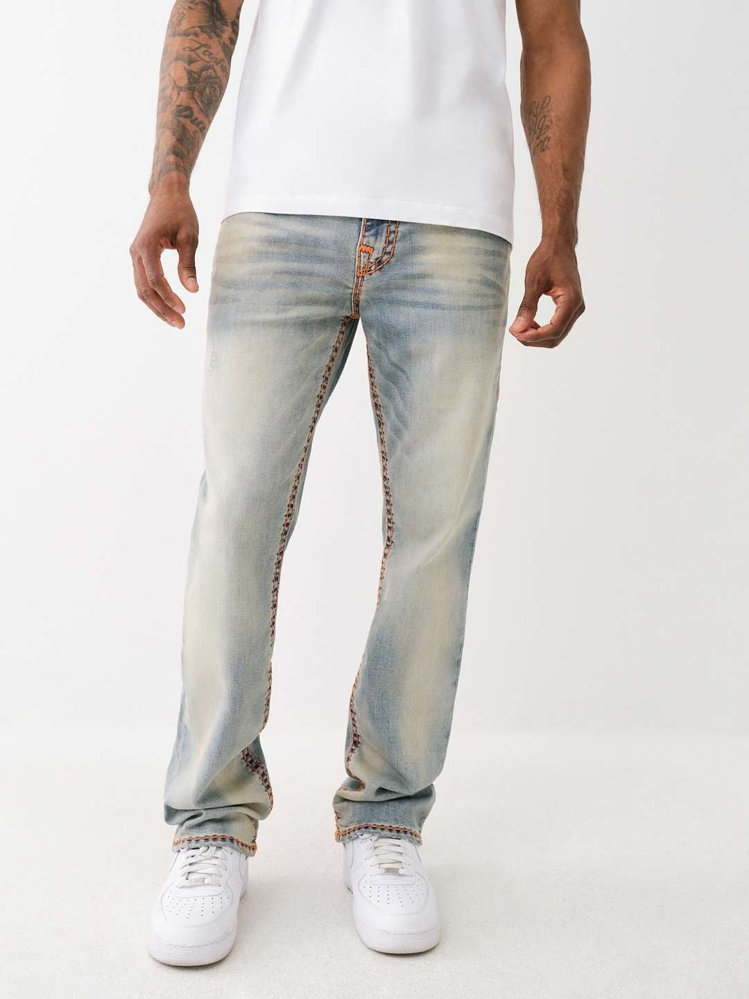 True Religion Super T Ricky Straight Fit Blue Mid-Rise Washed Jeans