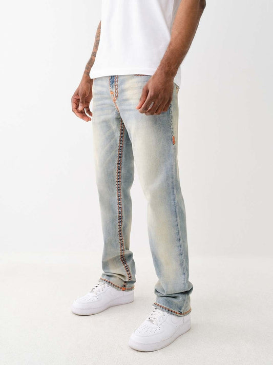 True Religion Super T Ricky Straight Fit Blue Mid-Rise Washed Jeans