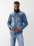 True Religion Men Blue Washed Spread Collar Full Sleeves Jacket