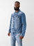 True Religion Men Blue Washed Spread Collar Full Sleeves Jacket