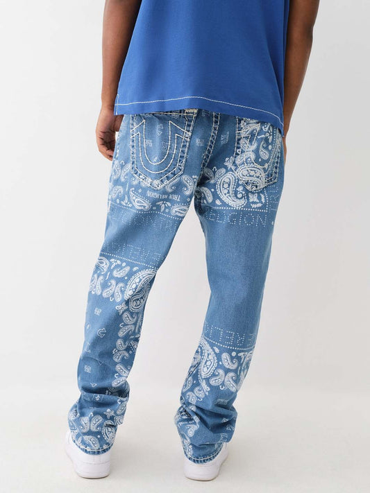 True Religion Men Super T Bobby Oversized Blue Mid-Rise Printed Jeans