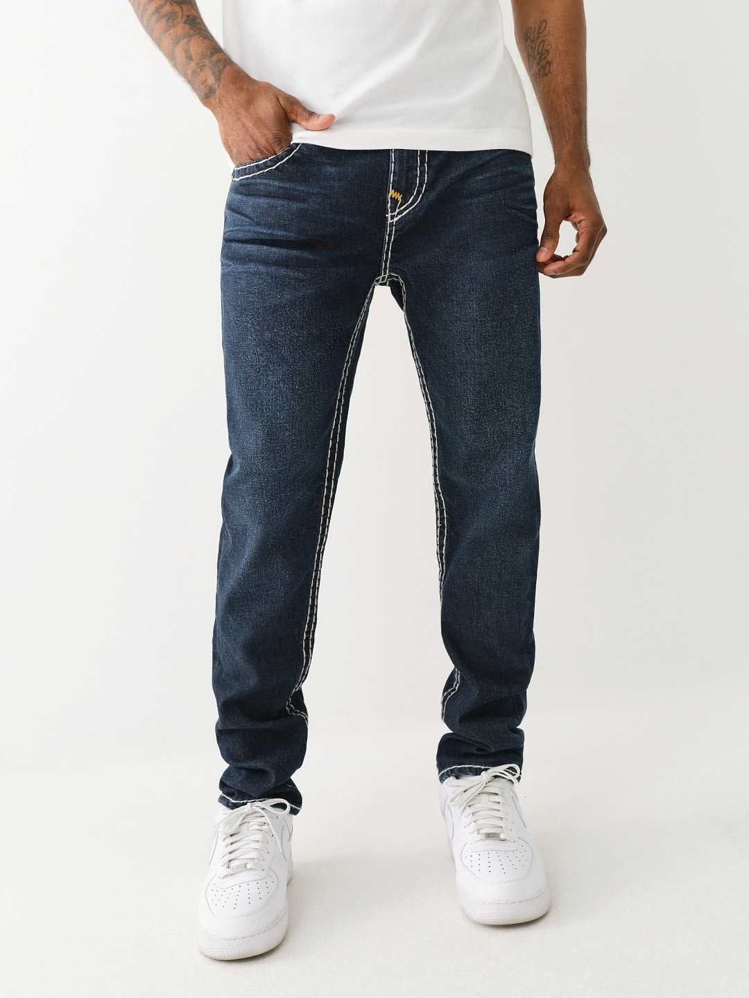 True Religion Super T Rocco Slim Fit Blue Mid-Rise Solid Jeans