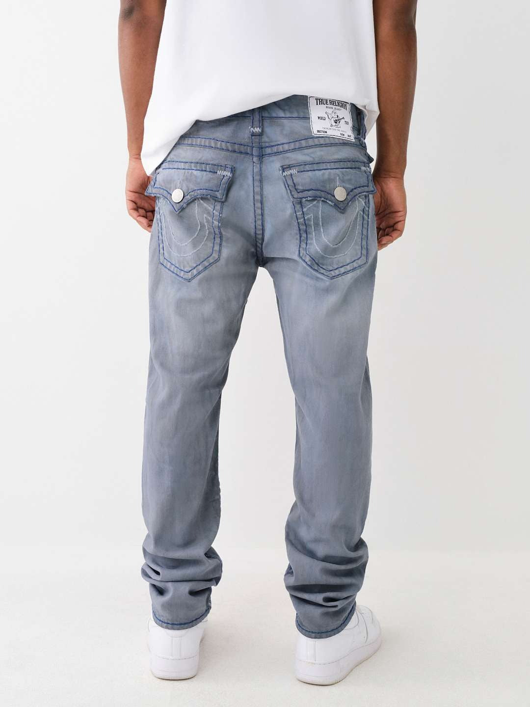 True Religion Men Super T Rocco Slim Fit Grey Mid-Rise Washed Jeans