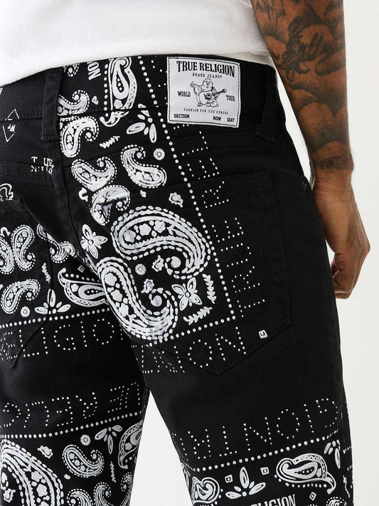 True Religion Men Black Printed Straight Fit Mid-Rise Shorts