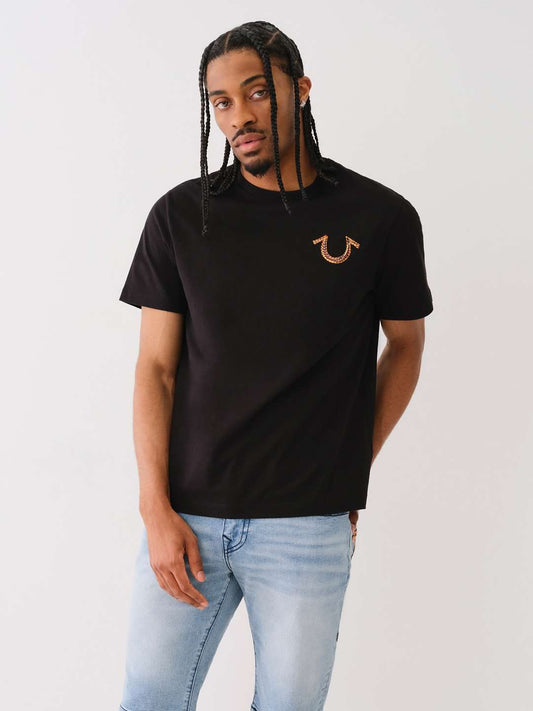 True Religion Men Black Solid Round Neck Short Sleeves T-Shirt