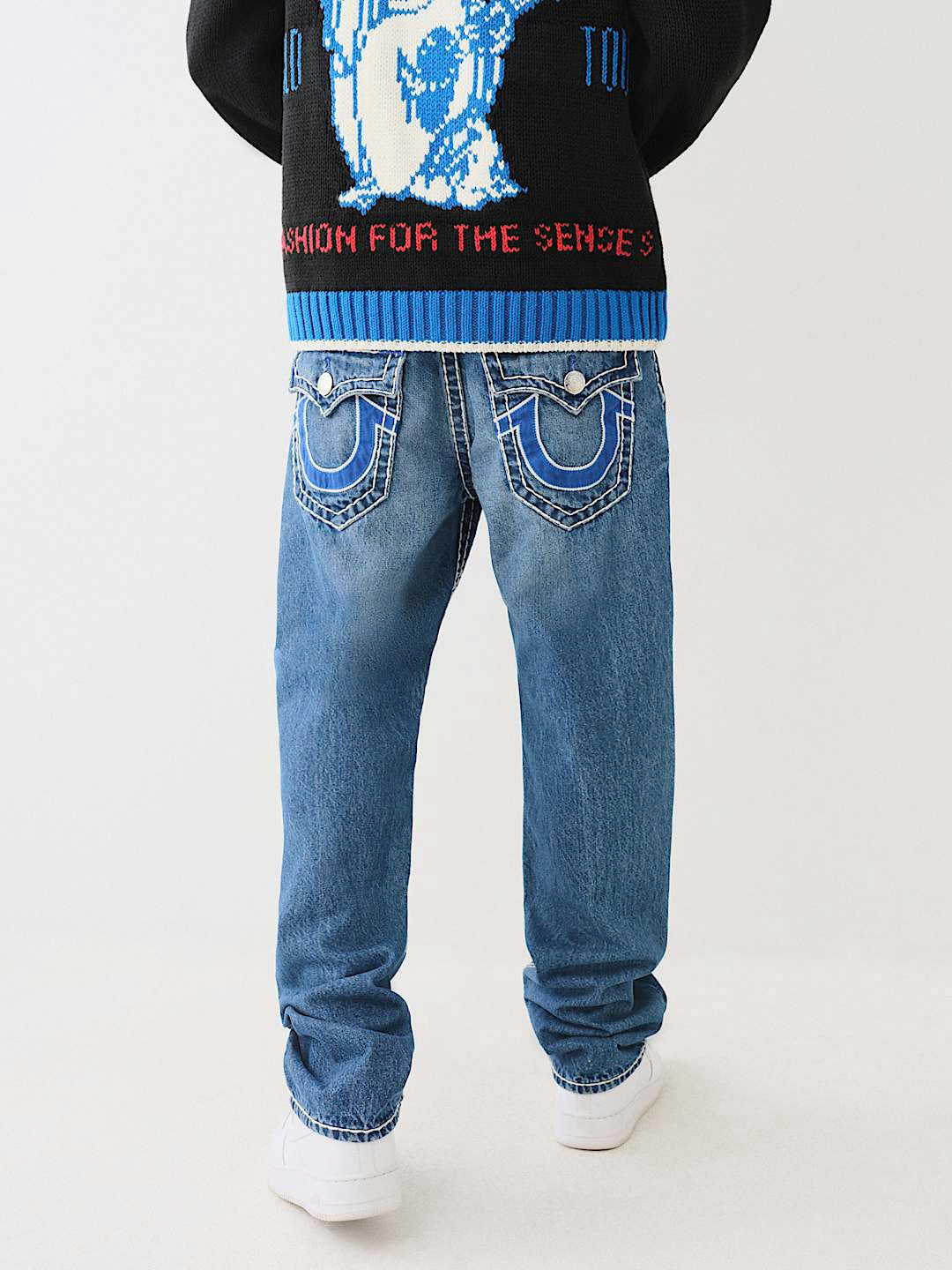 True Religion Super T Ricky Straight Fit Blue Mid-Rise Washed Jeans