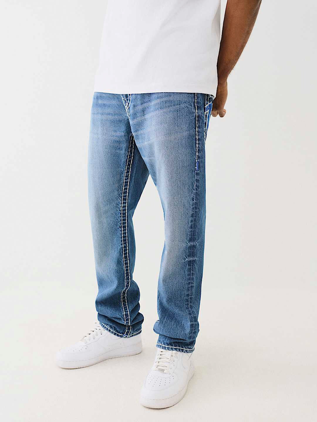 True Religion Super T Ricky Straight Fit Blue Mid-Rise Washed Jeans