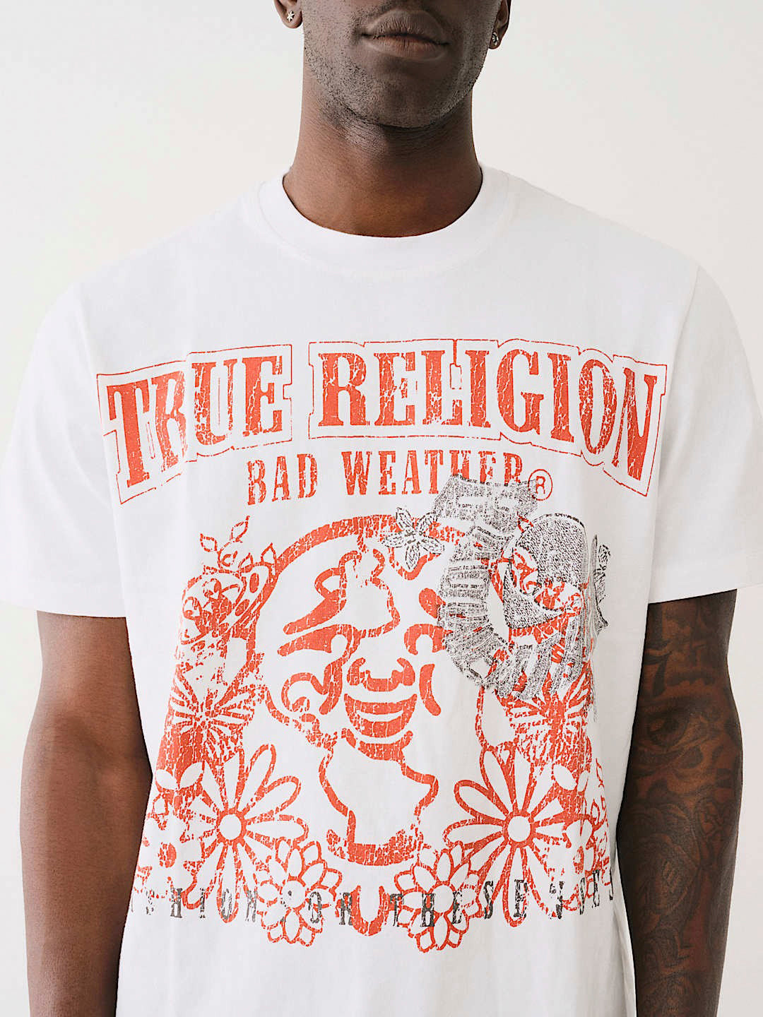 True Religion Men White Printed Round Neck Short Sleeves T-Shirt