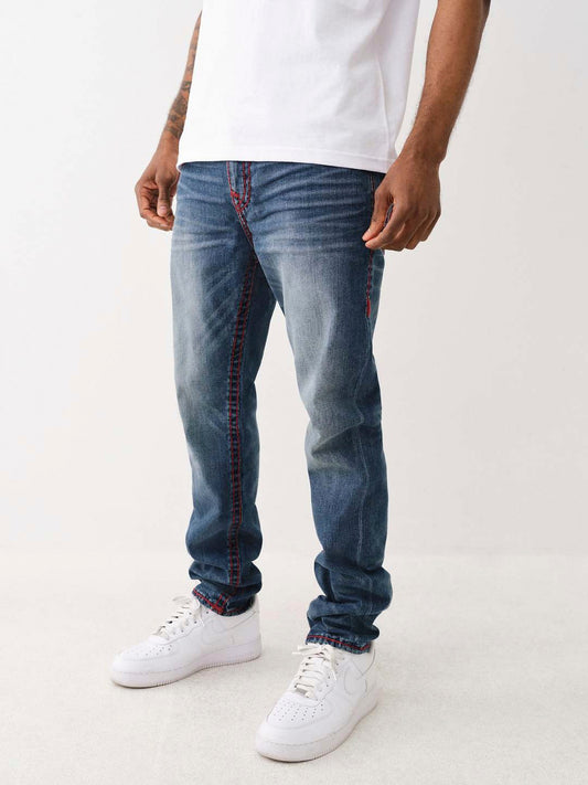 True Religion Super T Rocco Slim Fit Blue Mid-Rise Washed Jeans