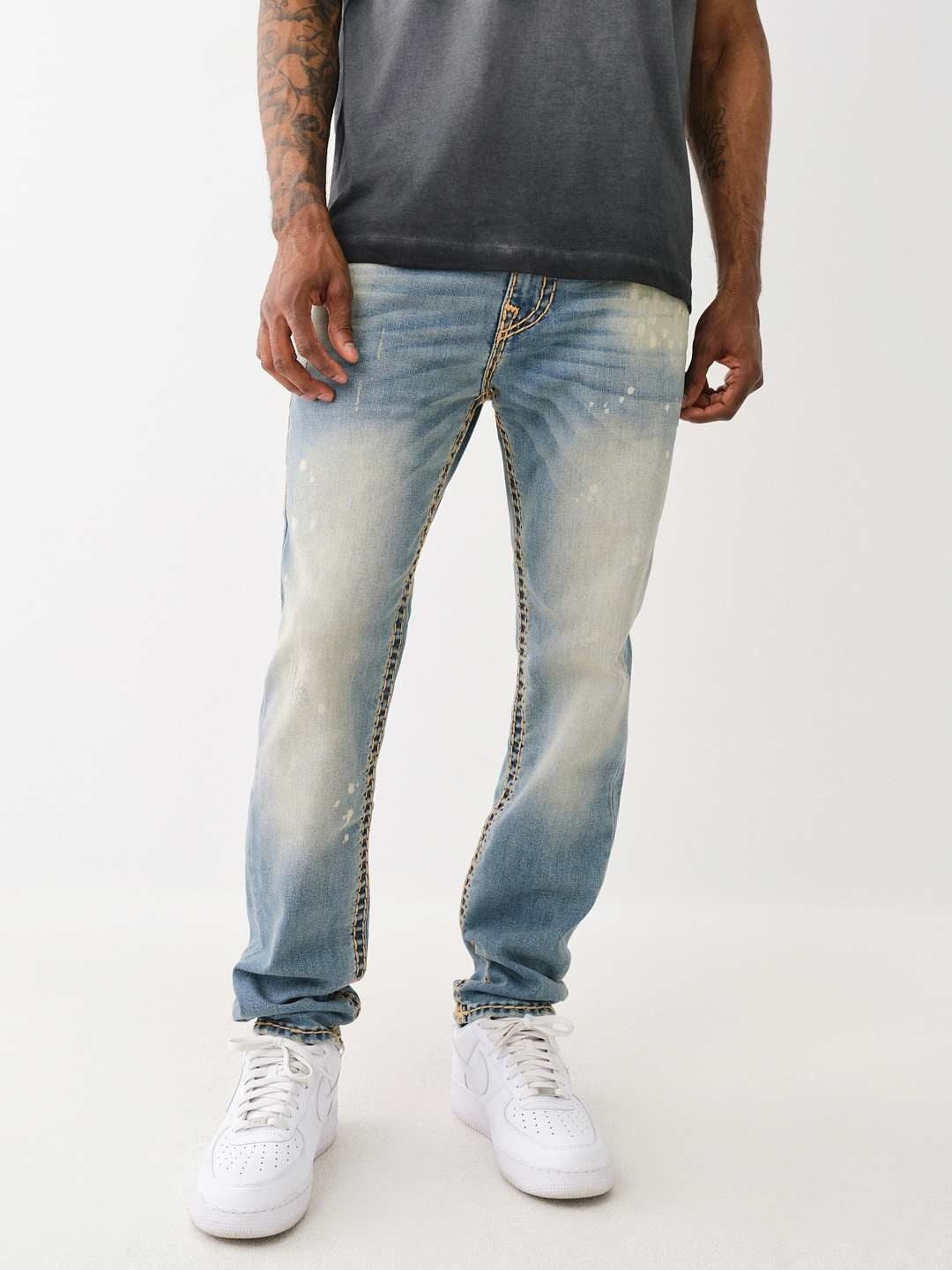 True Religion Super T Ricky Straight Fit Blue Mid-Rise Washed Jeans