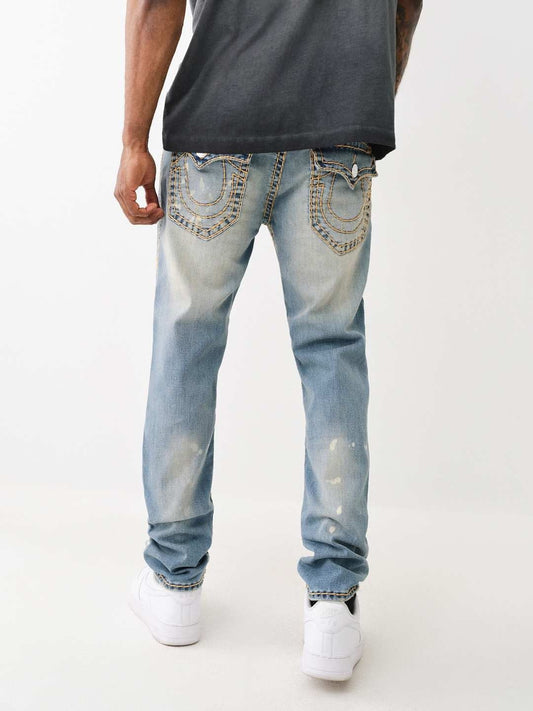 True Religion Super T Ricky Straight Fit Blue Mid-Rise Washed Jeans