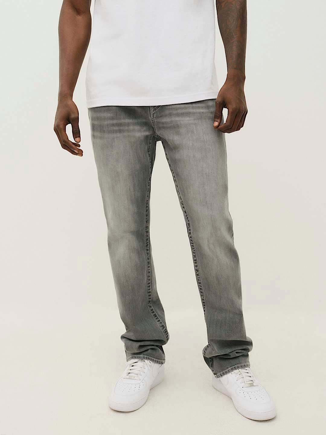 True Religion Men Grey Washed Straight Fit Mid-Rise Jeans