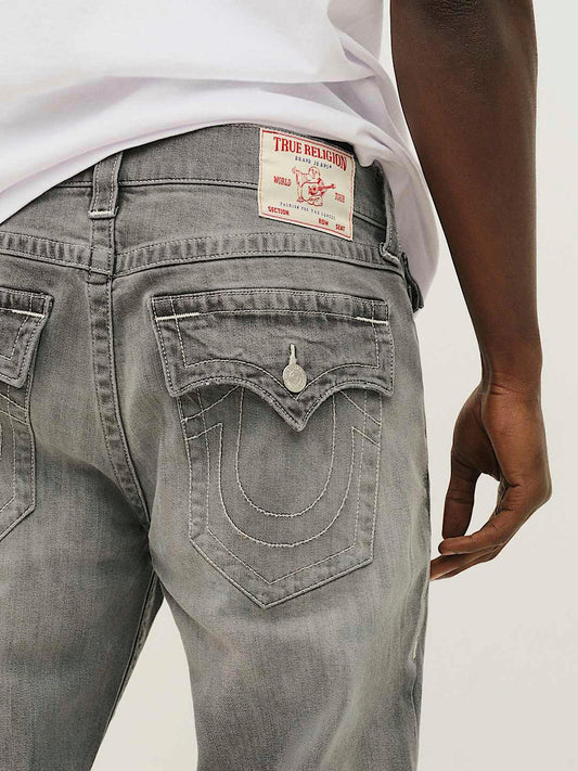 True Religion Men Grey Washed Straight Fit Mid-Rise Jeans