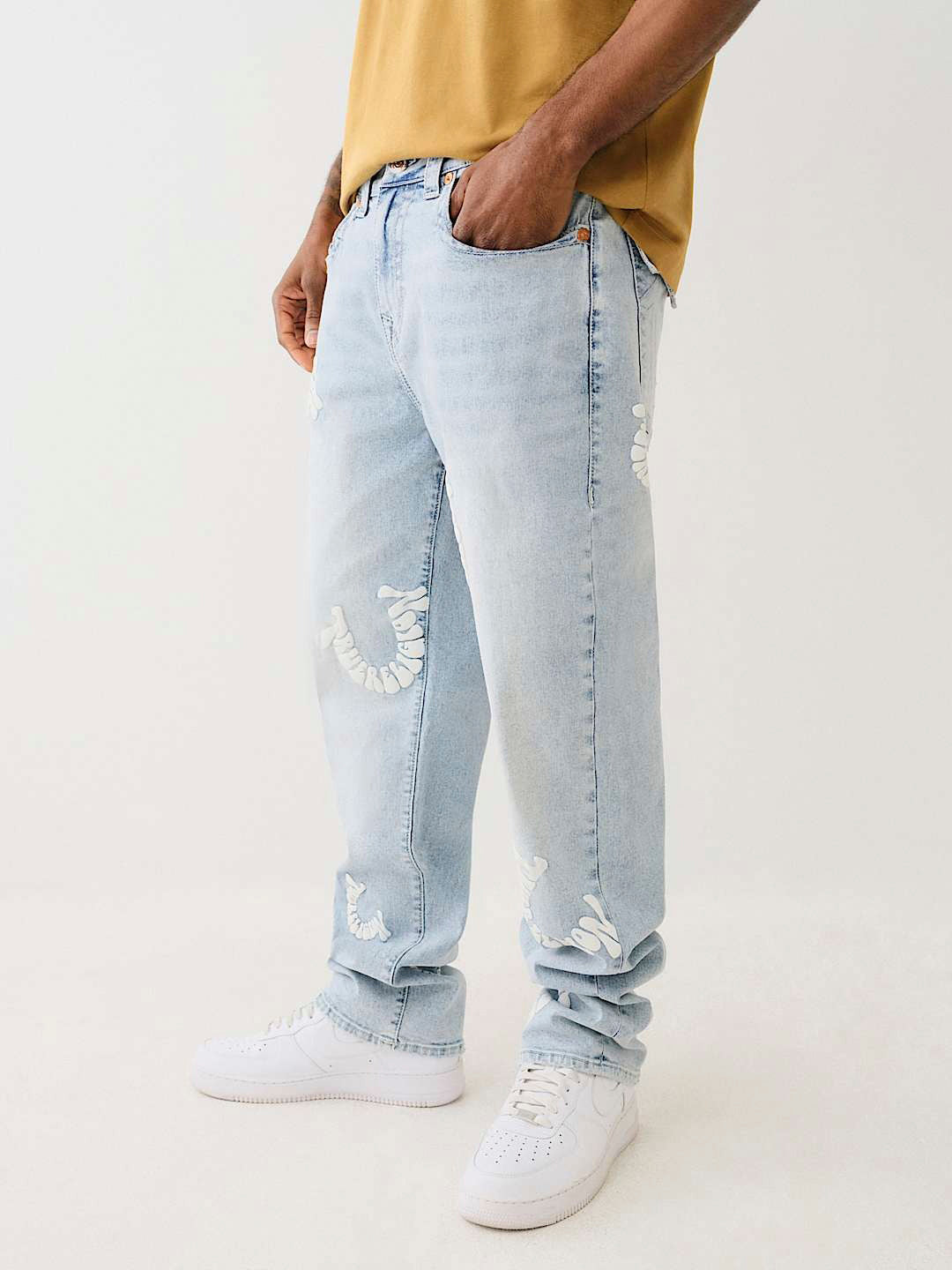 True Religion Men Blue Washed Oversized Fit Mid-Rise Jeans