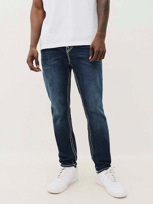 True Religion Men Blue Washed Slim Fit Mid-Rise Jeans