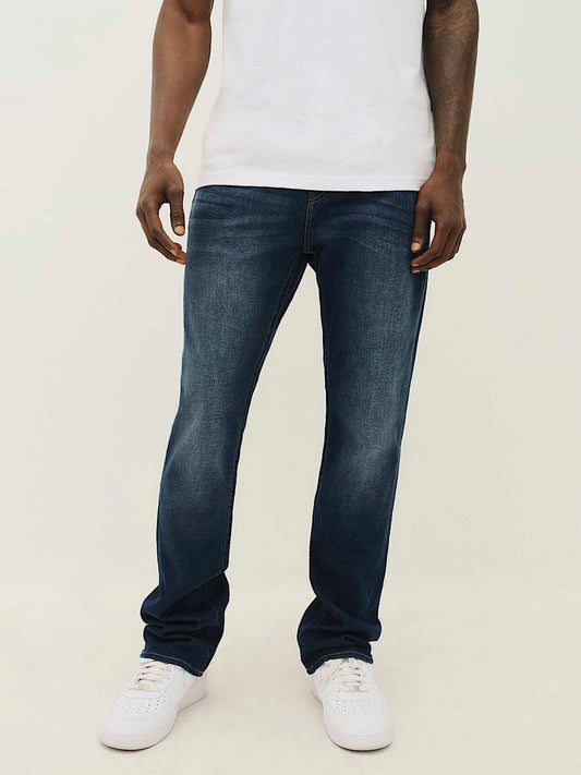 True Religion Men Blue Washed Straight Fit Mid-Rise Jeans