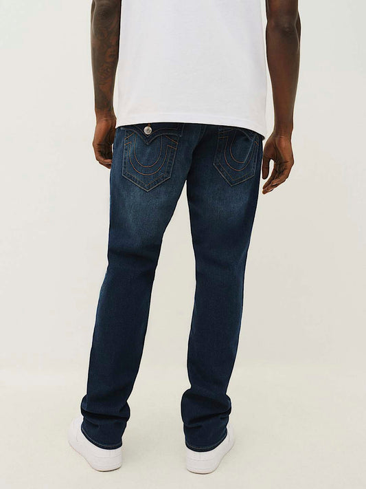 True Religion Men Blue Washed Straight Fit Mid-Rise Jeans