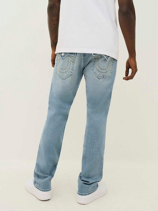 True Religion Men Blue Washed Straight Fit Mid-Rise Jeans