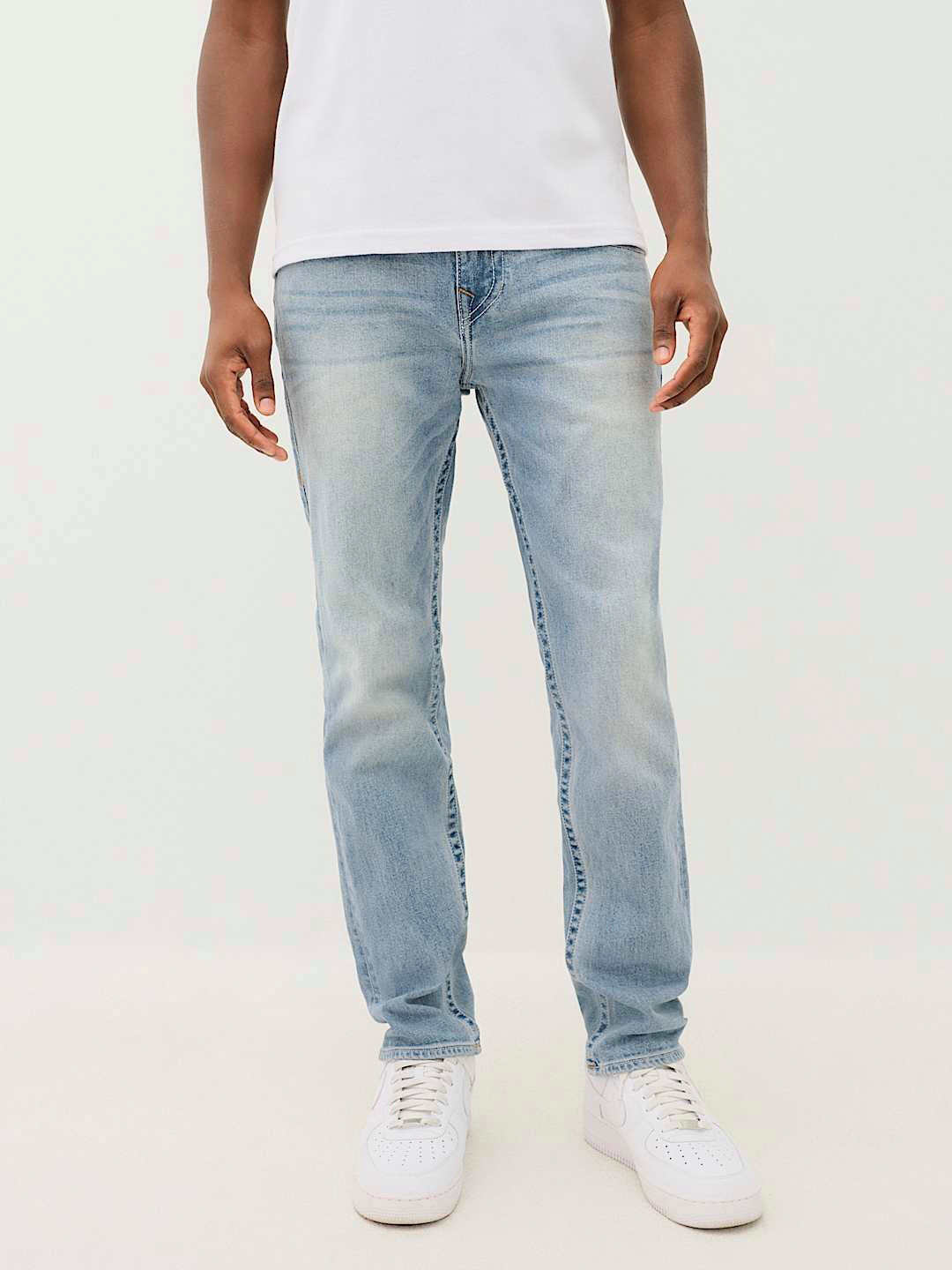 True Religion Men Blue Washed Slim Fit Mid-Rise Jeans