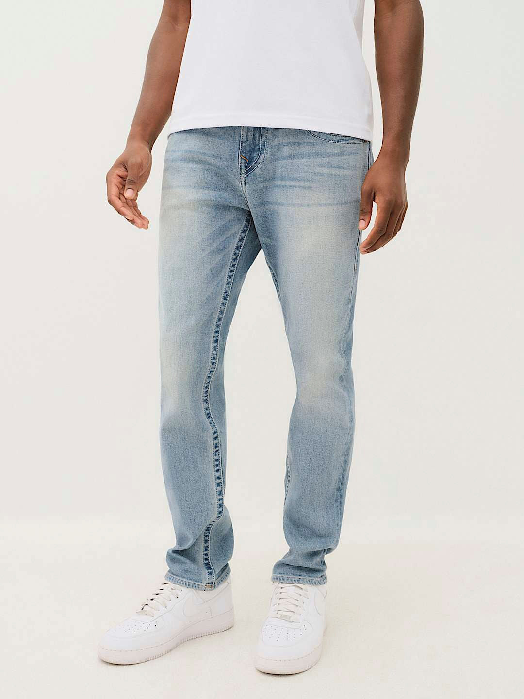 True Religion Men Blue Washed Slim Fit Mid-Rise Jeans